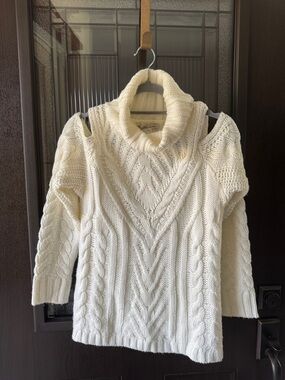 American Rag Cream Cable-Knit Cold-Shoulder Turtleneck